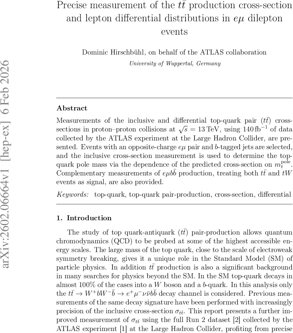 Precise measurement of the $tar{t}$ production cross-section and lepton differential distributions in $eμ$ dilepton events