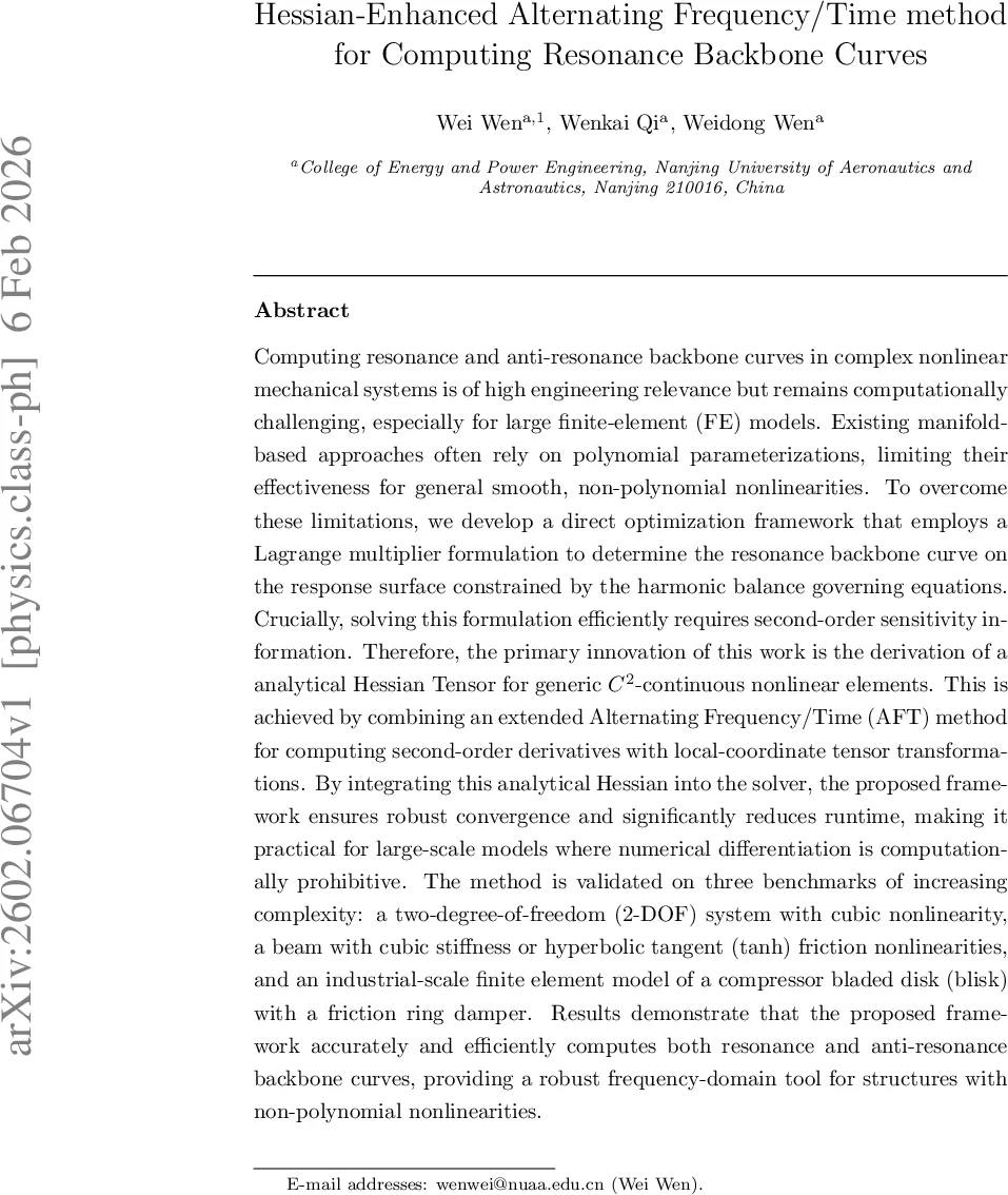 Hessian-Enhanced Alternating Frequency/Time method for Computing Resonance Backbone Curves
