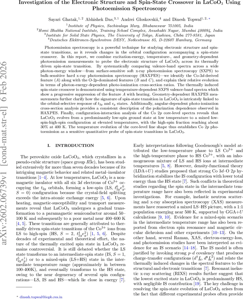 Investigation of the Electronic Structure and Spin-State Crossover in LaCoO3 Using Photoemission Spectroscopy