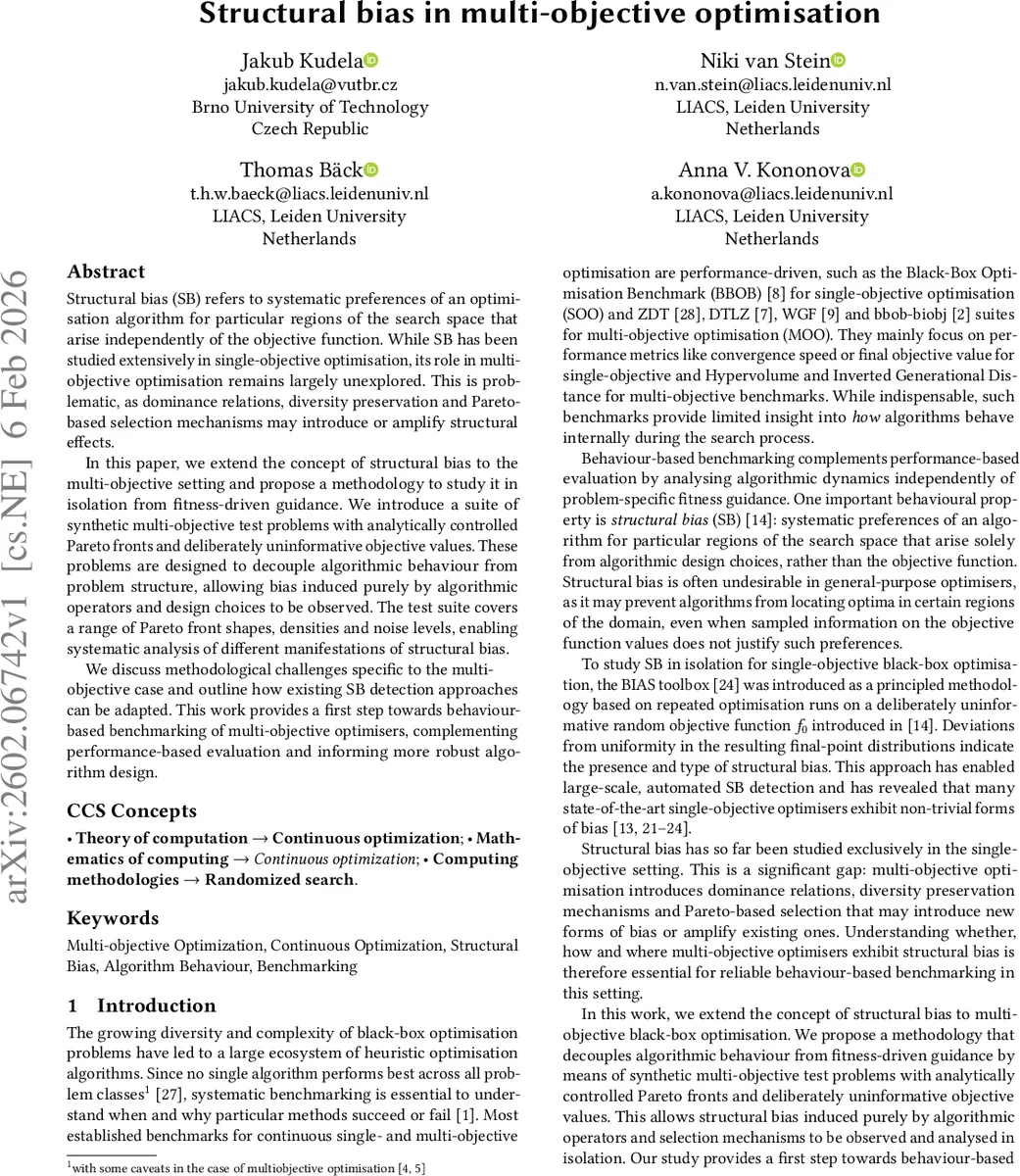 Structural bias in multi-objective optimisation