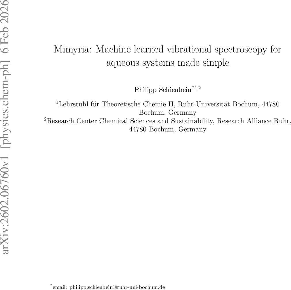 Mimyria: Machine learned vibrational spectroscopy for aqueous systems made simple