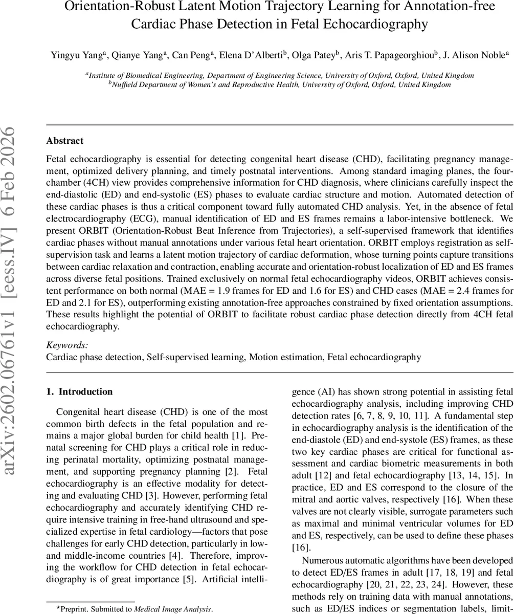 Orientation-Robust Latent Motion Trajectory Learning for Annotation-free Cardiac Phase Detection in Fetal Echocardiography