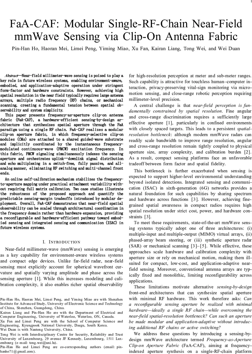 FaA-CAF: Modular Single-RF-Chain Near-Field mmWave Sensing via Clip-On Antenna Fabric