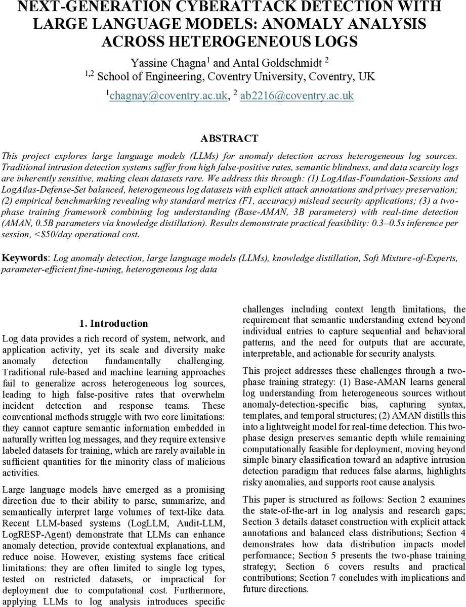 Next-generation cyberattack detection with large language models: anomaly analysis across heterogeneous logs