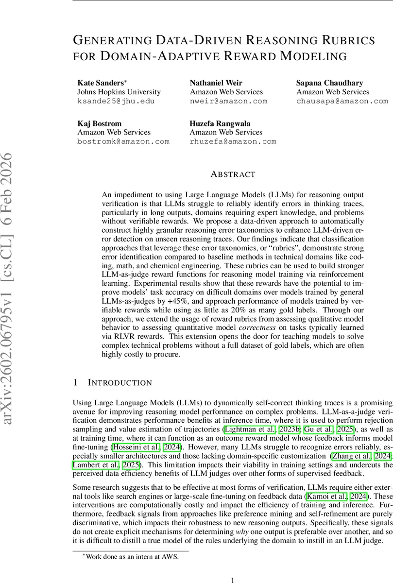 Generating Data-Driven Reasoning Rubrics for Domain-Adaptive Reward Modeling
