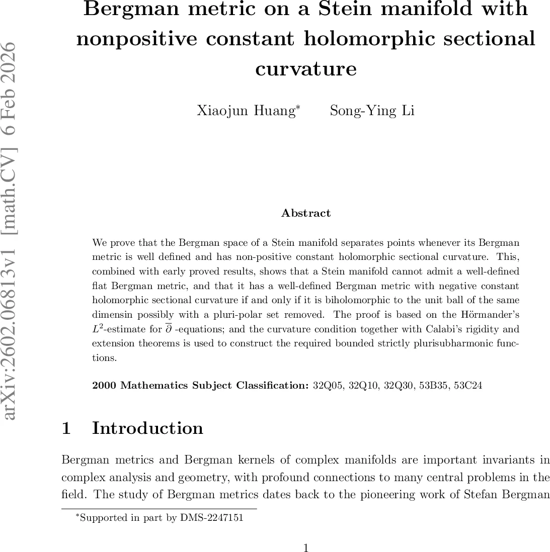 Bergman metric on a Stein manifold with nonpositive constant holomorphic sectional curvature