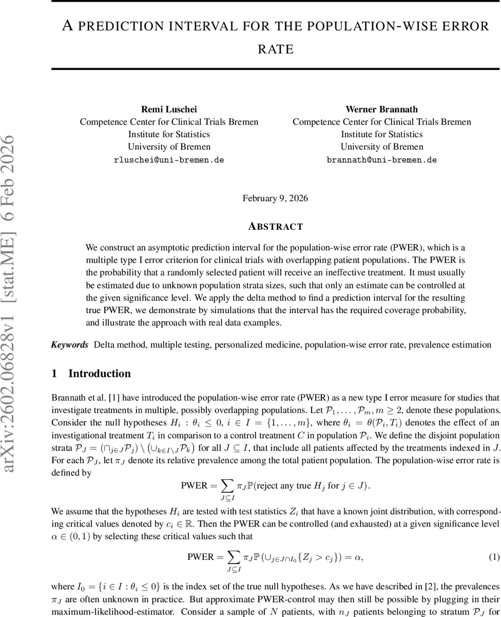A prediction interval for the population-wise error rate