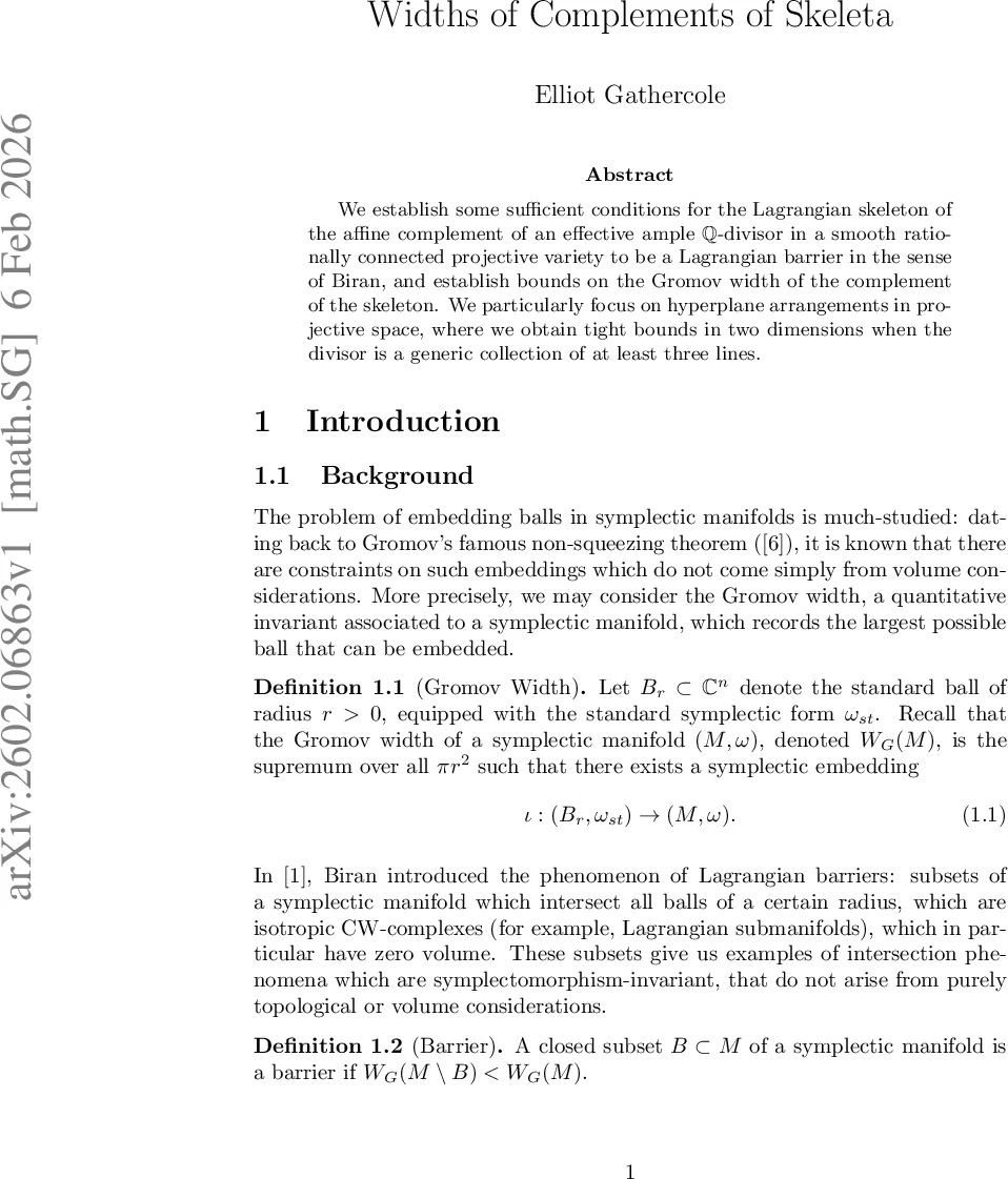 Widths of Complements of Skeleta