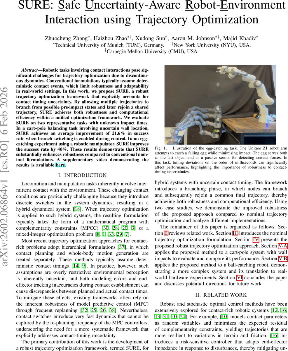 SURE: Safe Uncertainty-Aware Robot-Environment Interaction using Trajectory Optimization