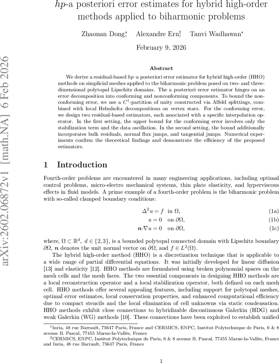 $hp$-a posteriori error estimates for hybrid high-order methods applied to biharmonic problems