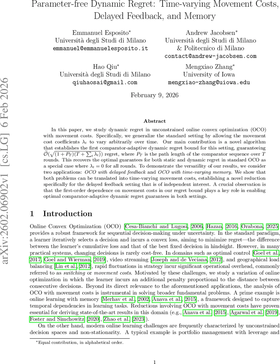 Parameter-free Dynamic Regret: Time-varying Movement Costs, Delayed Feedback, and Memory