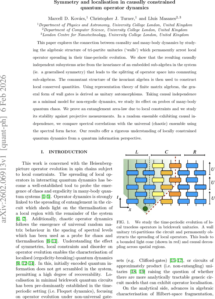 Symmetry and localisation in causally constrained quantum operator dynamics