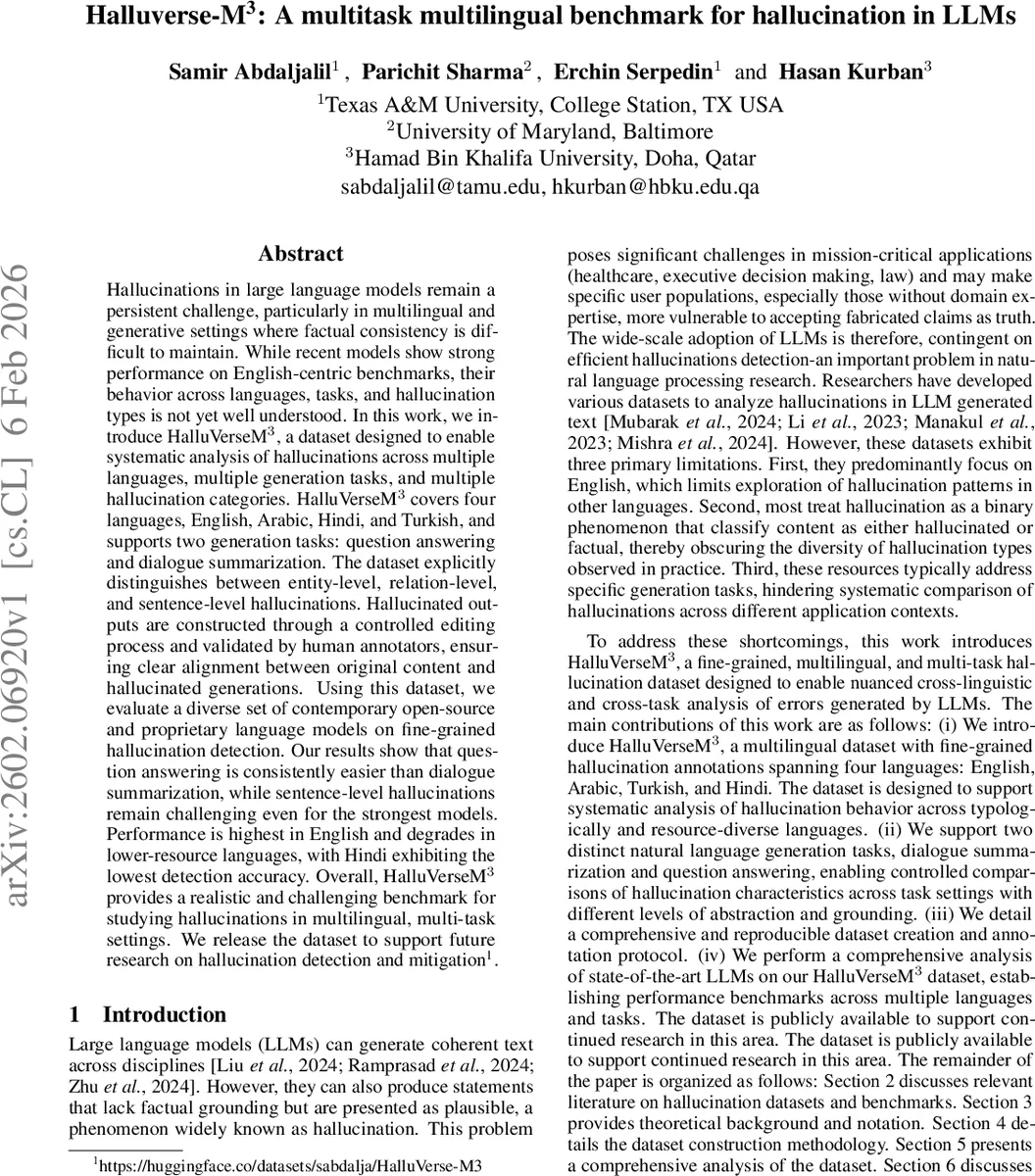 Halluverse-M^3: A multitask multilingual benchmark for hallucination in LLMs