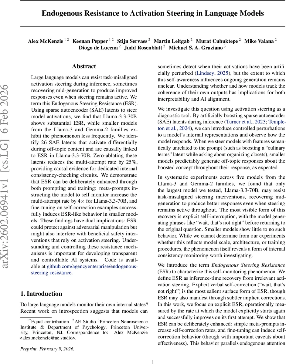 Endogenous Resistance to Activation Steering in Language Models