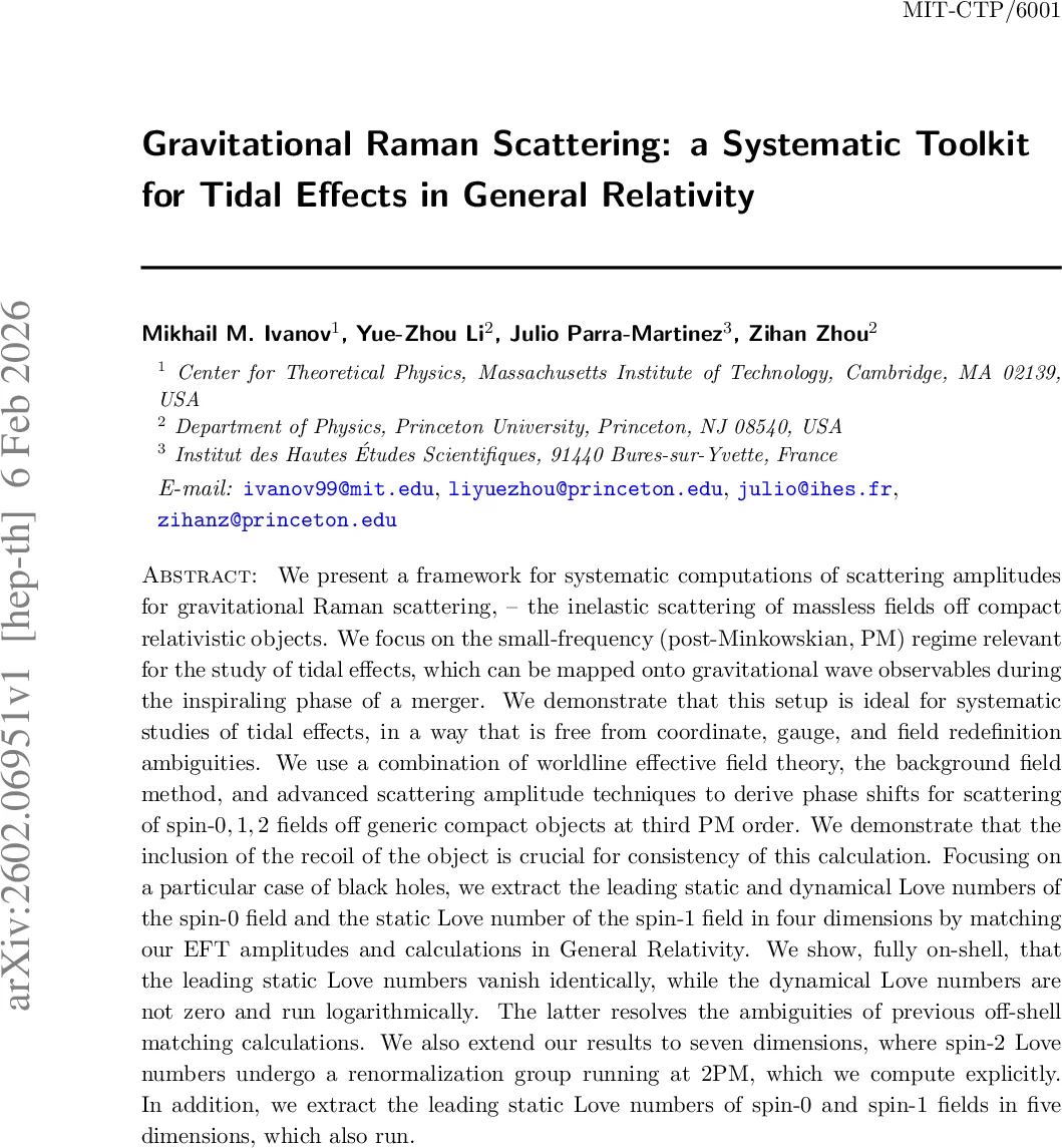 Gravitational Raman Scattering: a Systematic Toolkit for Tidal Effects in General Relativity