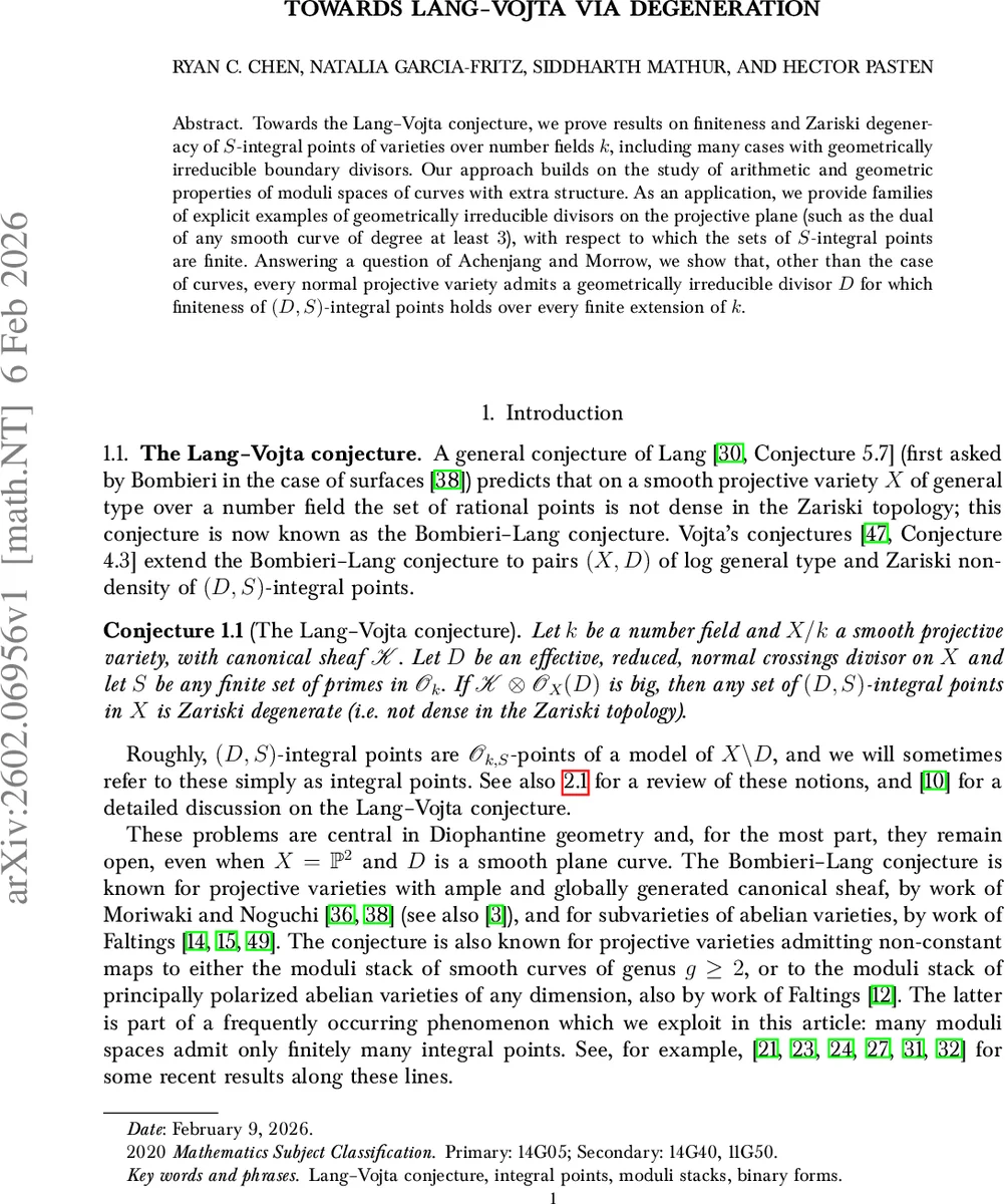 Towards Lang--Vojta via Degeneration