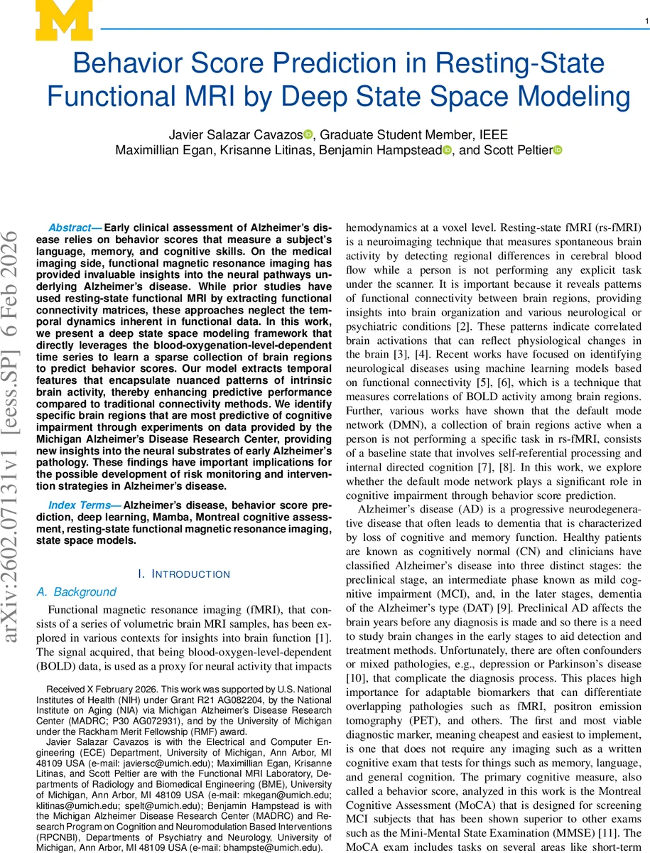 Behavior Score Prediction in Resting-State Functional MRI by Deep State Space Modeling