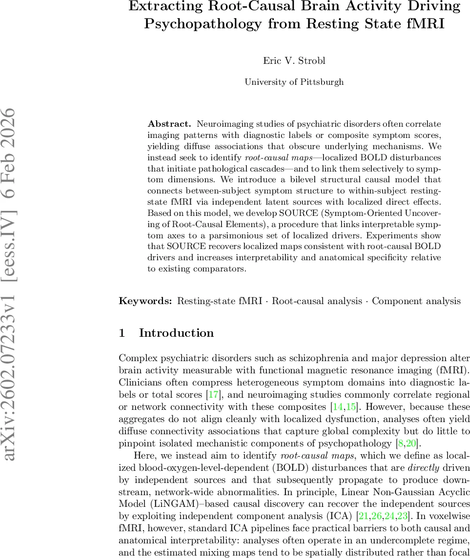 Extracting Root-Causal Brain Activity Driving Psychopathology from Resting State fMRI