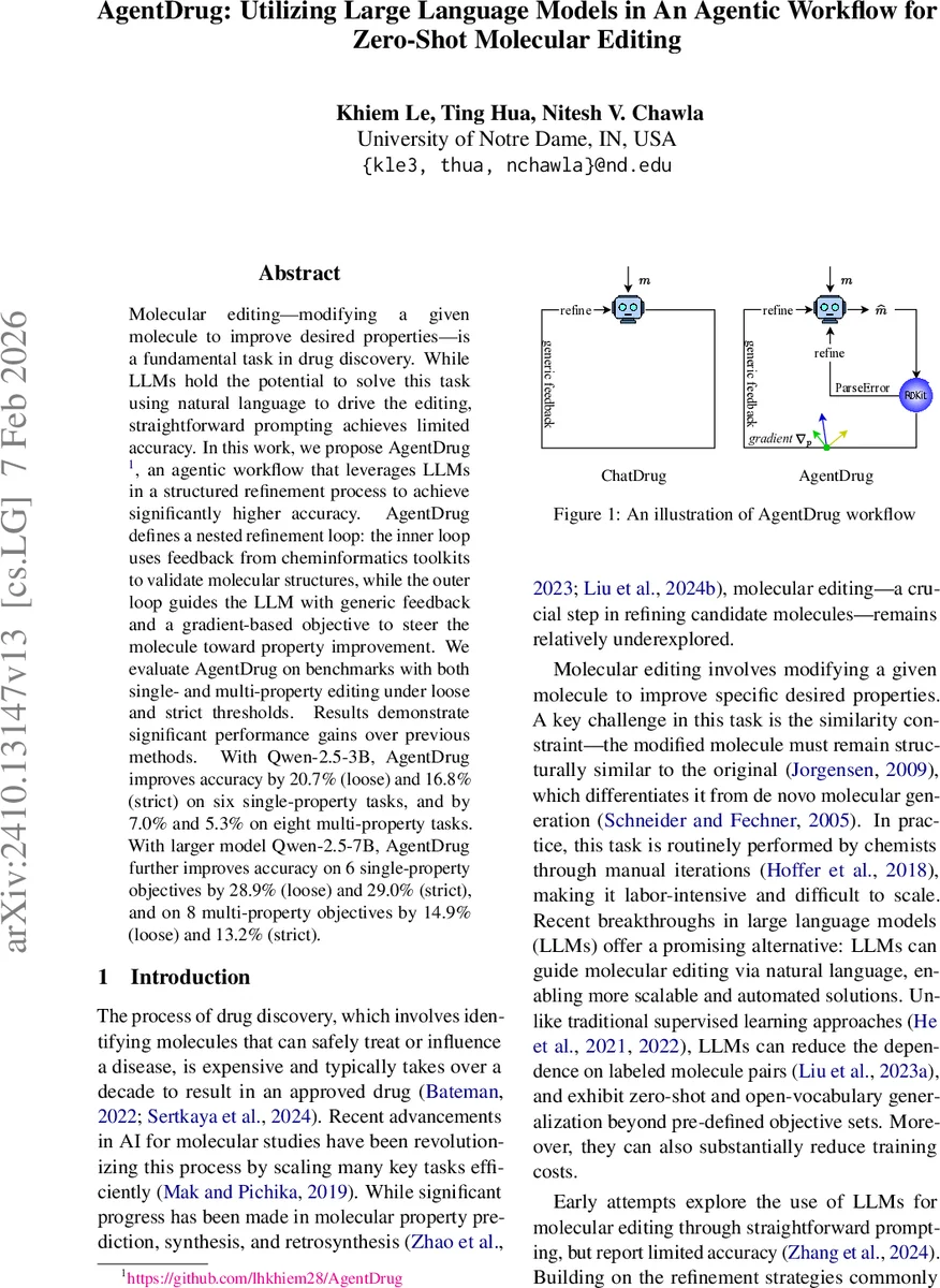 AgentDrug: Utilizing Large Language Models in An Agentic Workflow for Zero-Shot Molecular Editing