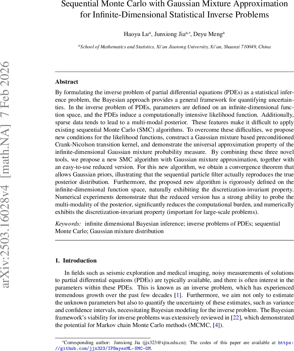 Sequential Monte Carlo with Gaussian Mixture Approximation for Infinite-Dimensional Statistical Inverse Problems