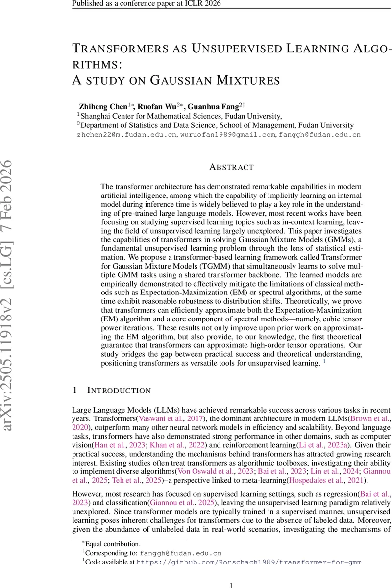 Transformers as Unsupervised Learning Algorithms: A study on Gaussian Mixtures