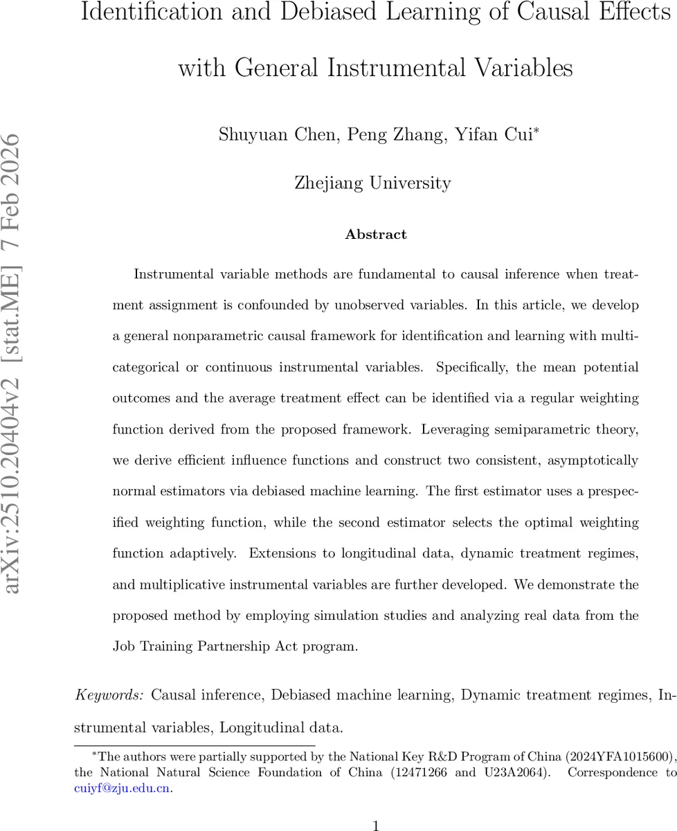 Identification and Debiased Learning of Causal Effects with General Instrumental Variables