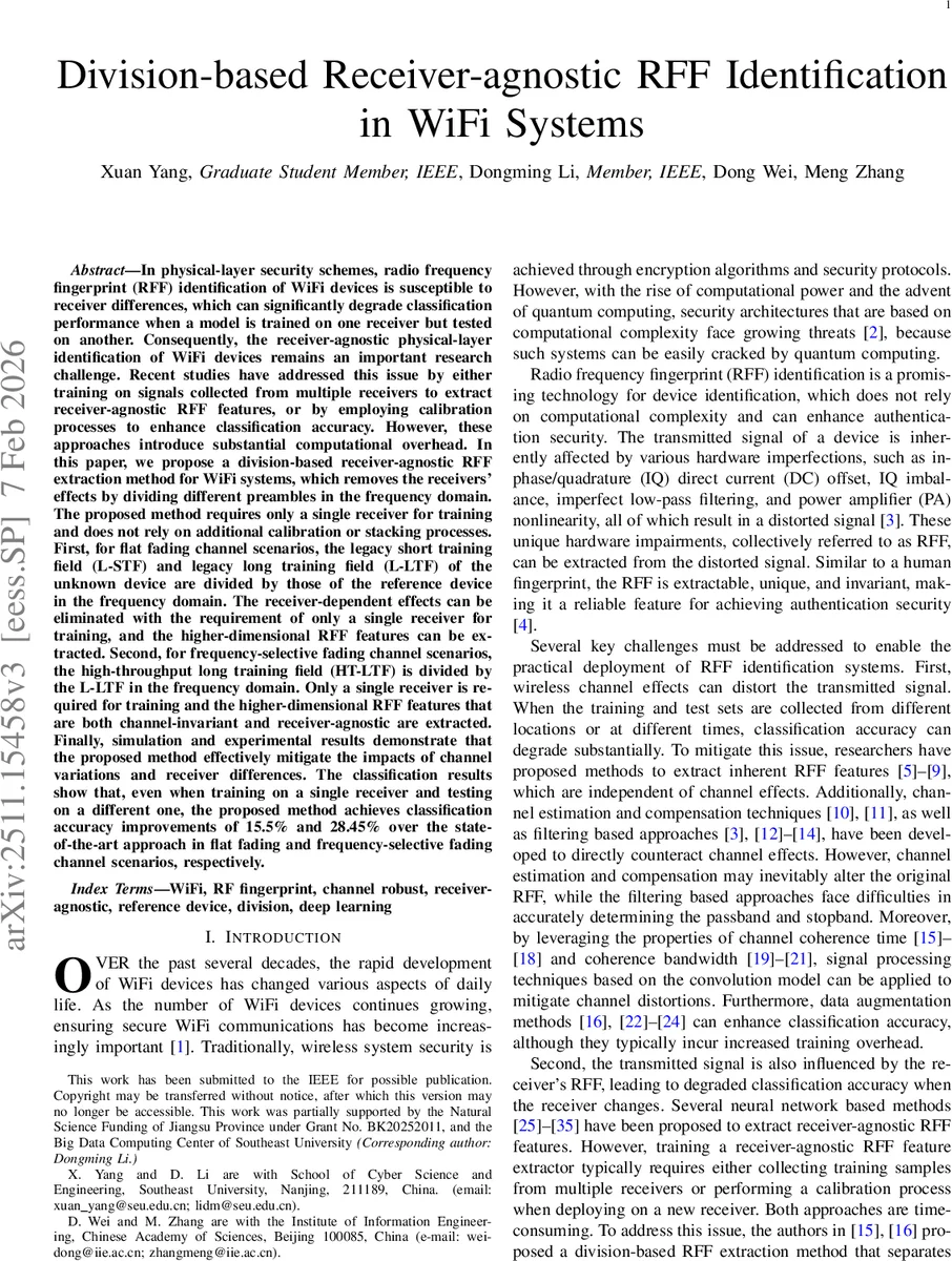 Division-based Receiver-agnostic RFF Identification in WiFi Systems