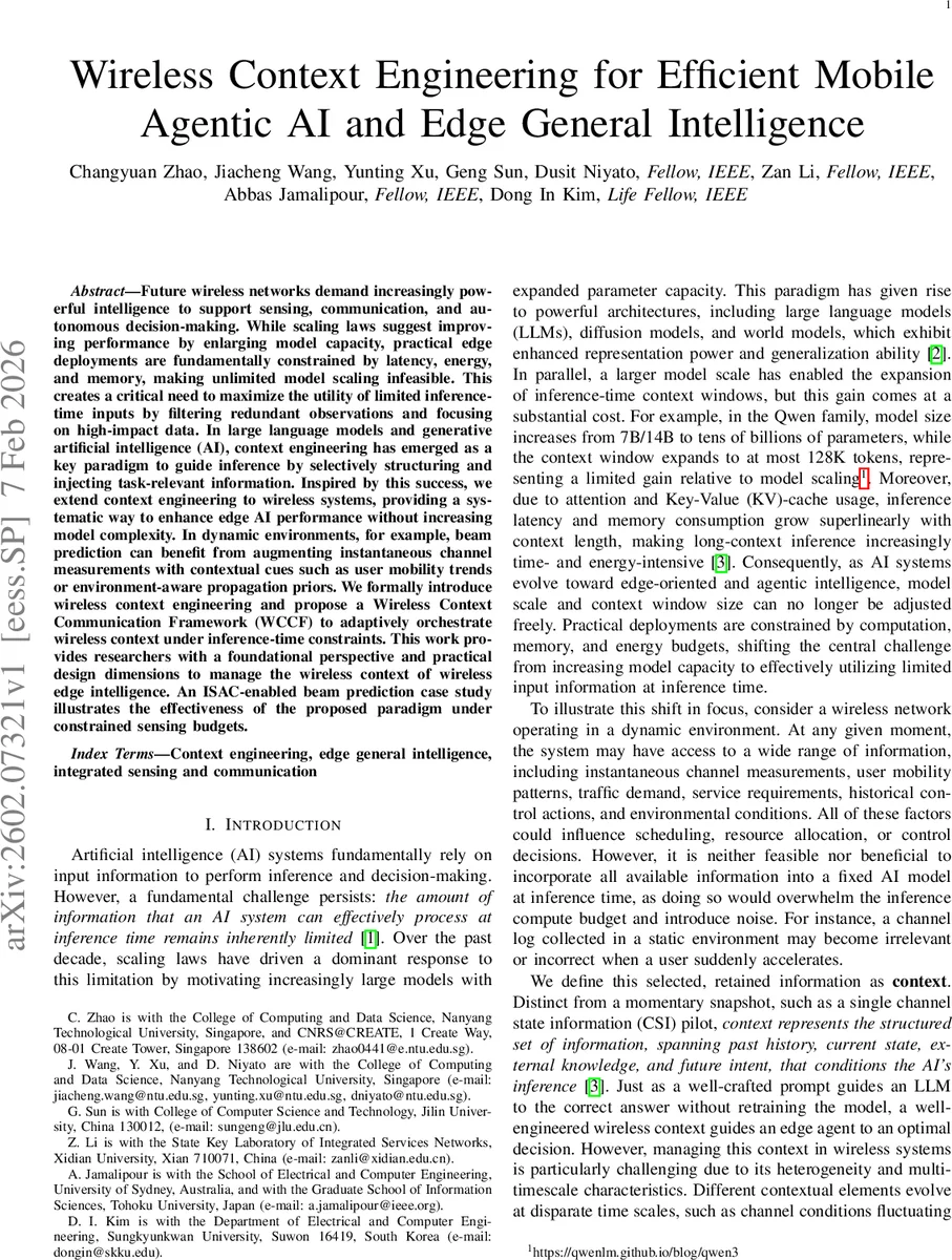 Wireless Context Engineering for Efficient Mobile Agentic AI and Edge General Intelligence
