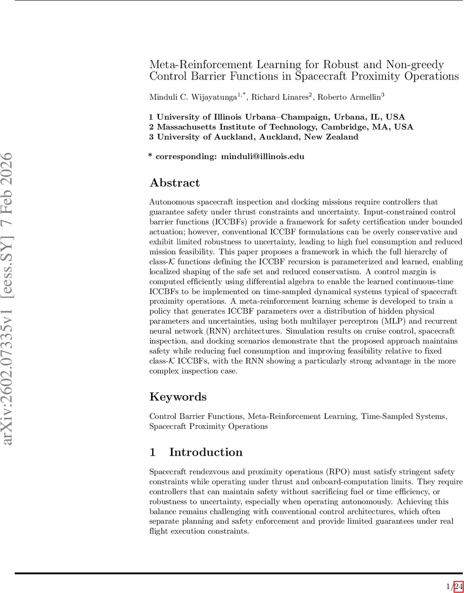 Meta-Reinforcement Learning for Robust and Non-greedy Control Barrier Functions in Spacecraft Proximity Operations