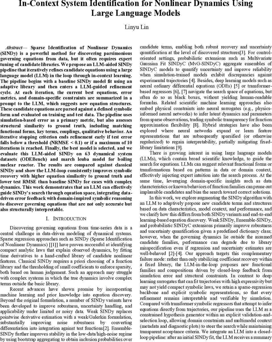 In-Context System Identification for Nonlinear Dynamics Using Large Language Models
