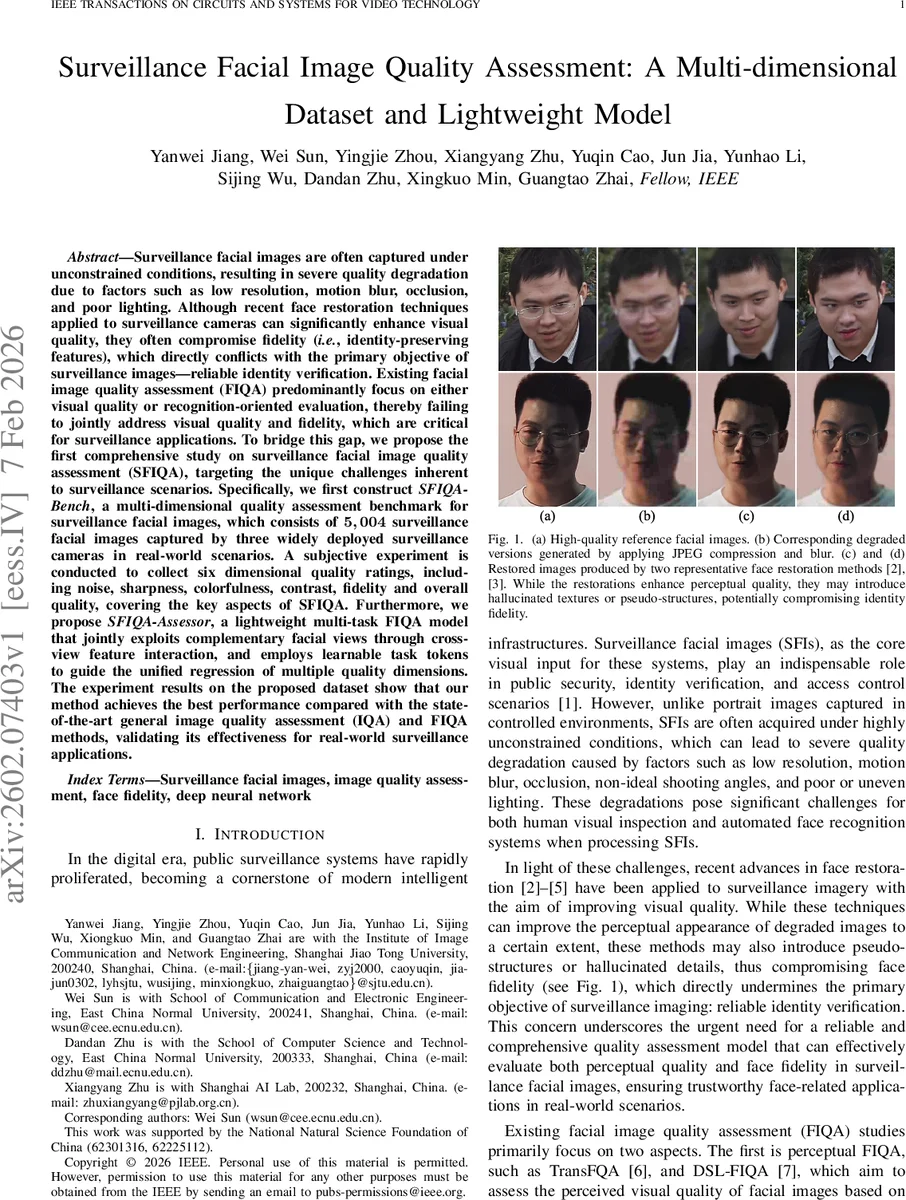 Surveillance Facial Image Quality Assessment: A Multi-dimensional Dataset and Lightweight Model