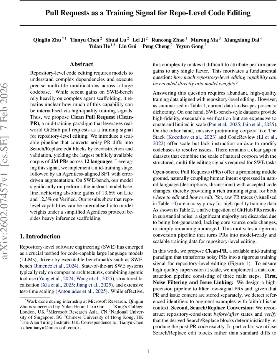 Pull Requests as a Training Signal for Repo-Level Code Editing