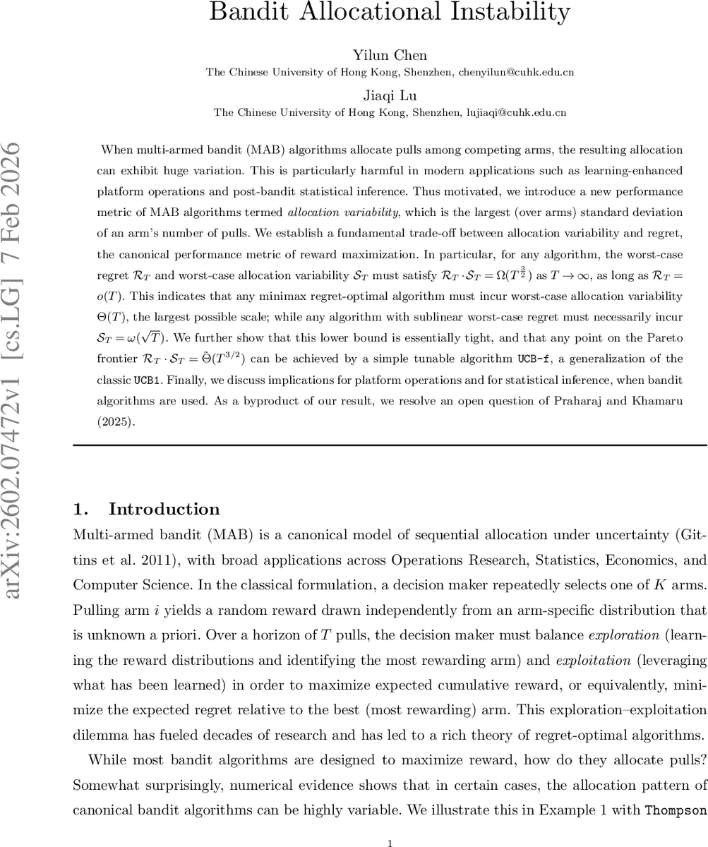 Bandit Allocational Instability