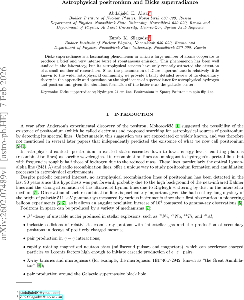 Astrophysical positronium and Dicke superradiance