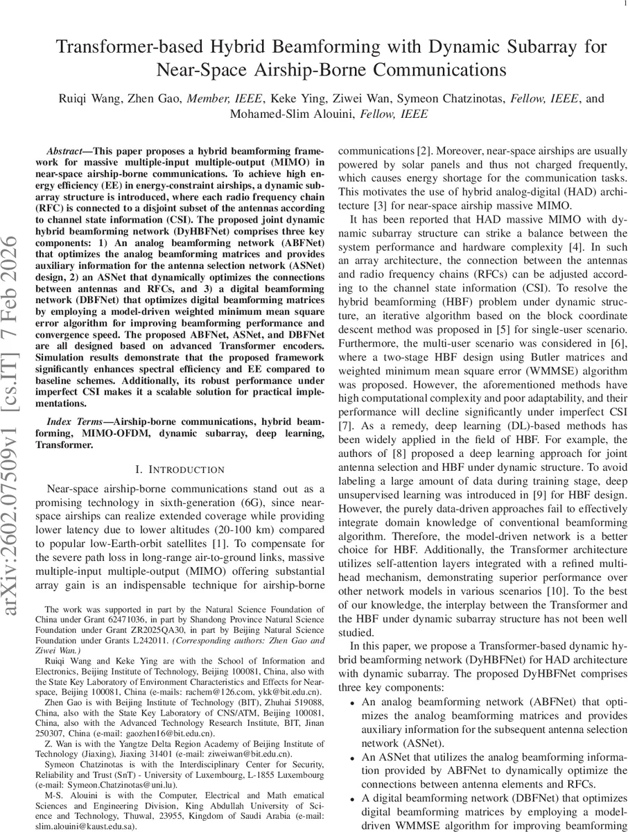 Transformer-based Hybrid Beamforming with Dynamic Subarray for Near-Space Airship-Borne Communications