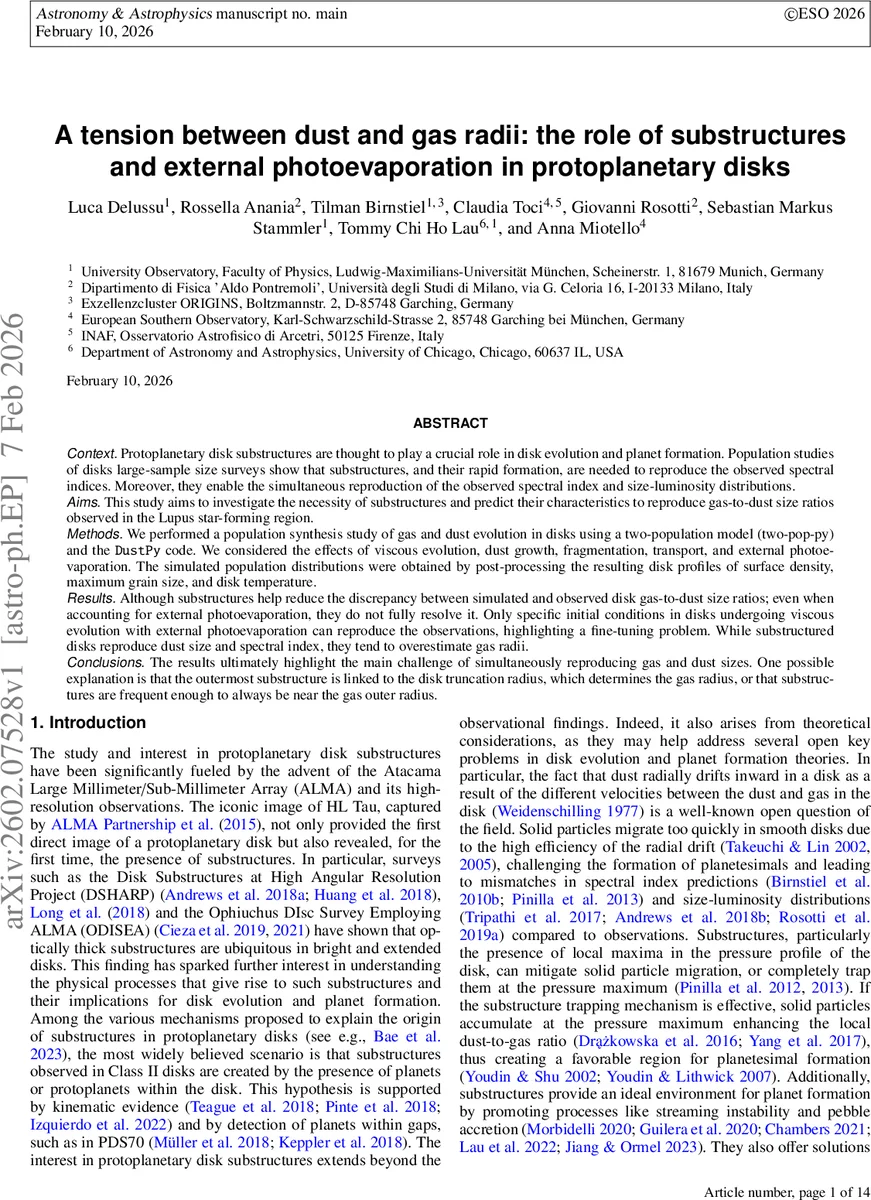 A tension between dust and gas radii: the role of substructures and external photoevaporation in protoplanetary disks