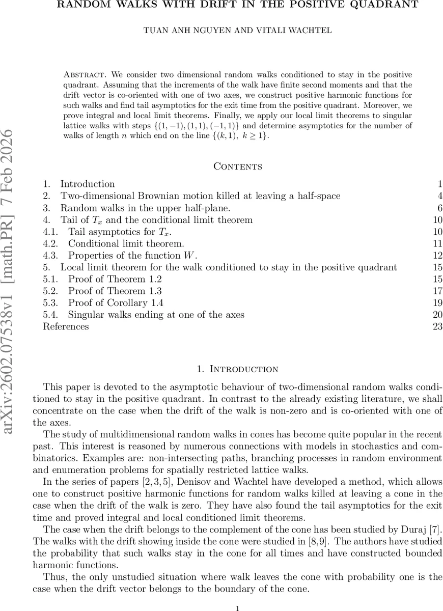 Random walks with drift in the positive quadrant
