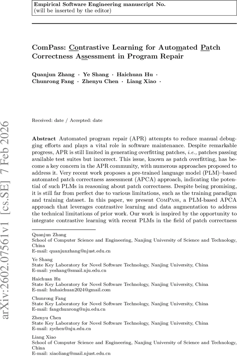 ComPass: Contrastive Learning for Automated Patch Correctness Assessment in Program Repair