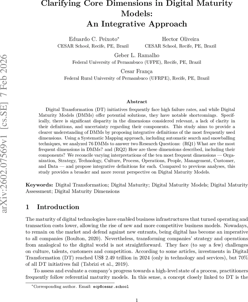 Clarifying Core Dimensions in Digital Maturity Models: An Integrative Approach