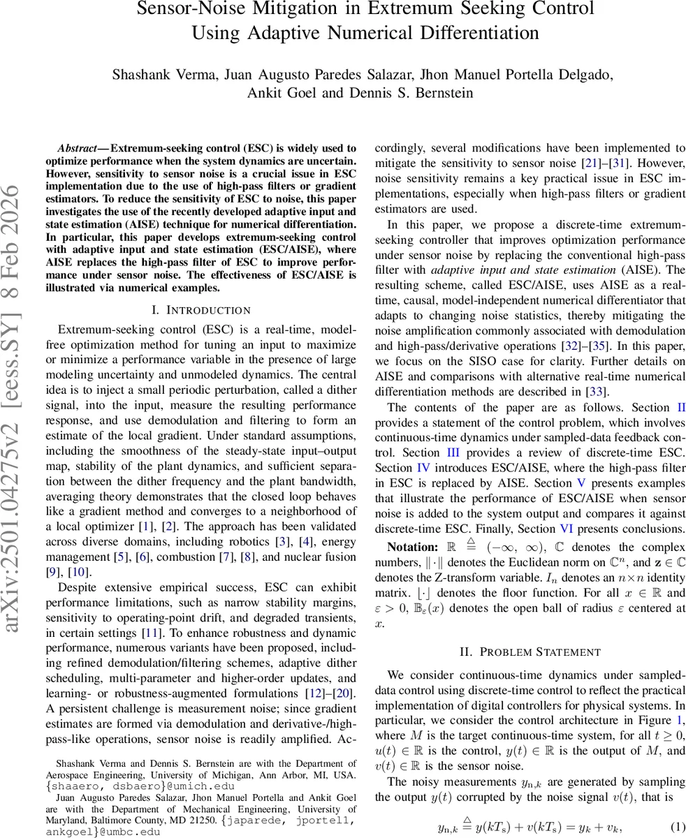 Sensor-Noise Mitigation in Extremum Seeking Control Using Adaptive Numerical Differentiation