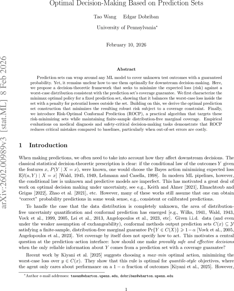 Optimal Decision-Making Based on Prediction Sets