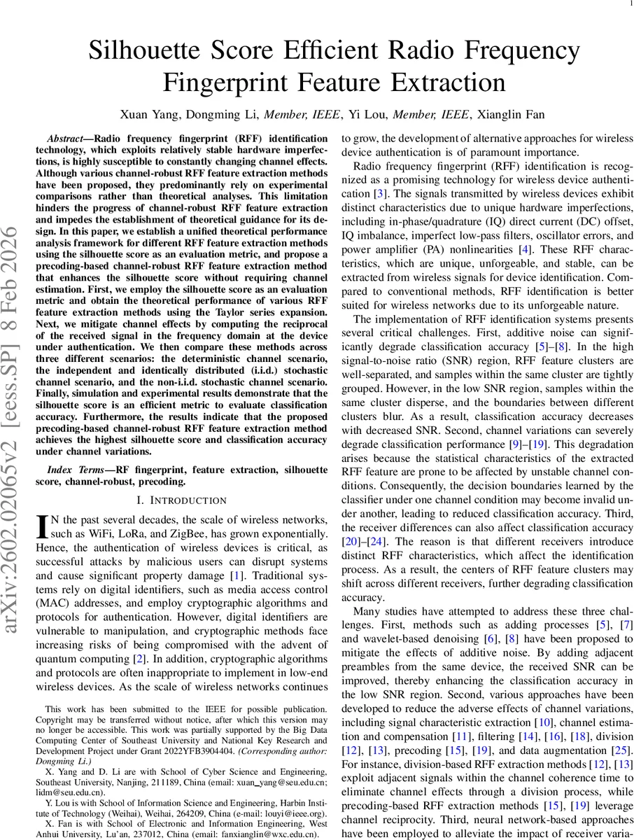 Silhouette Score Efficient Radio Frequency Fingerprint Feature Extraction