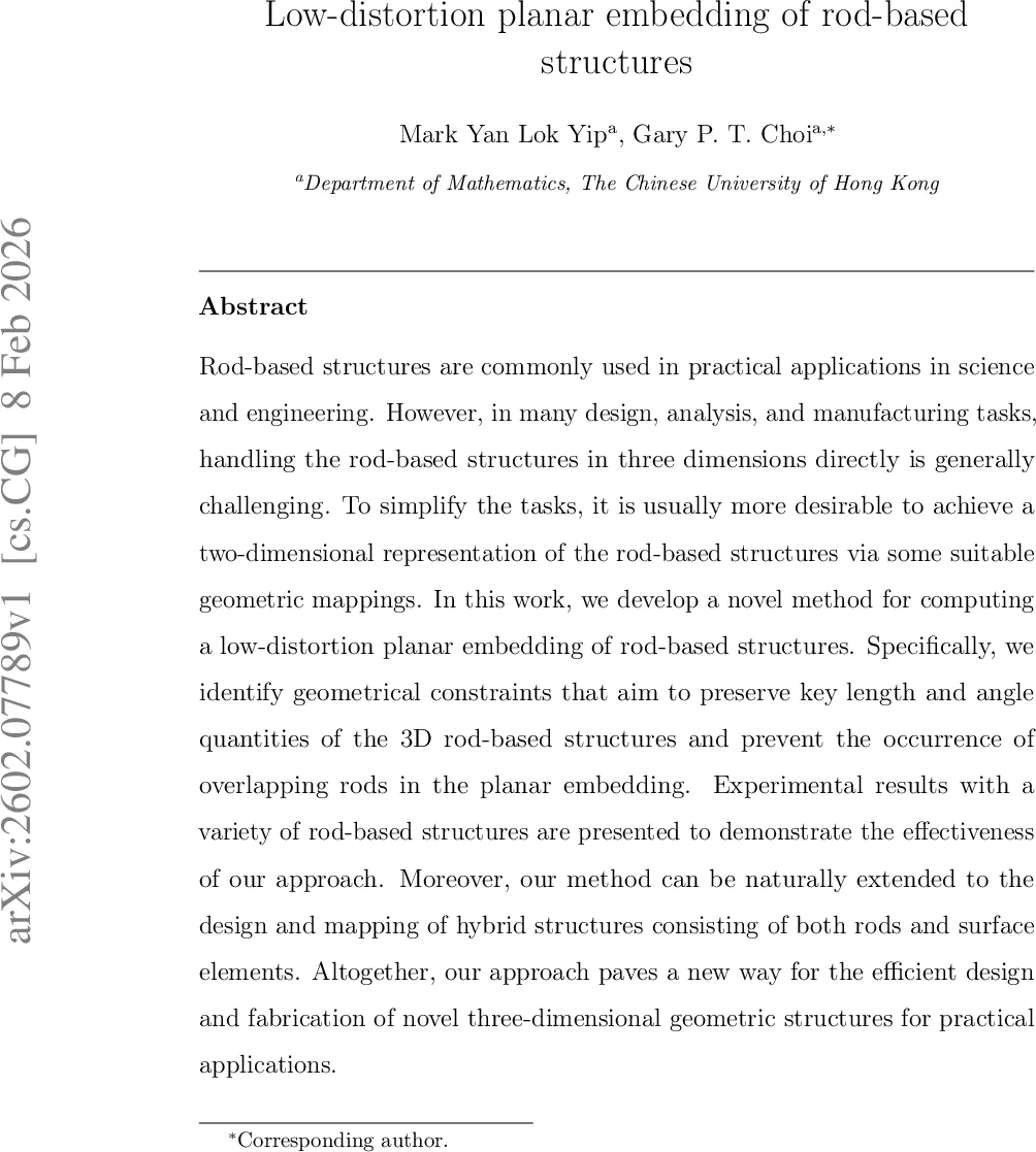 Low-distortion planar embedding of rod-based structures