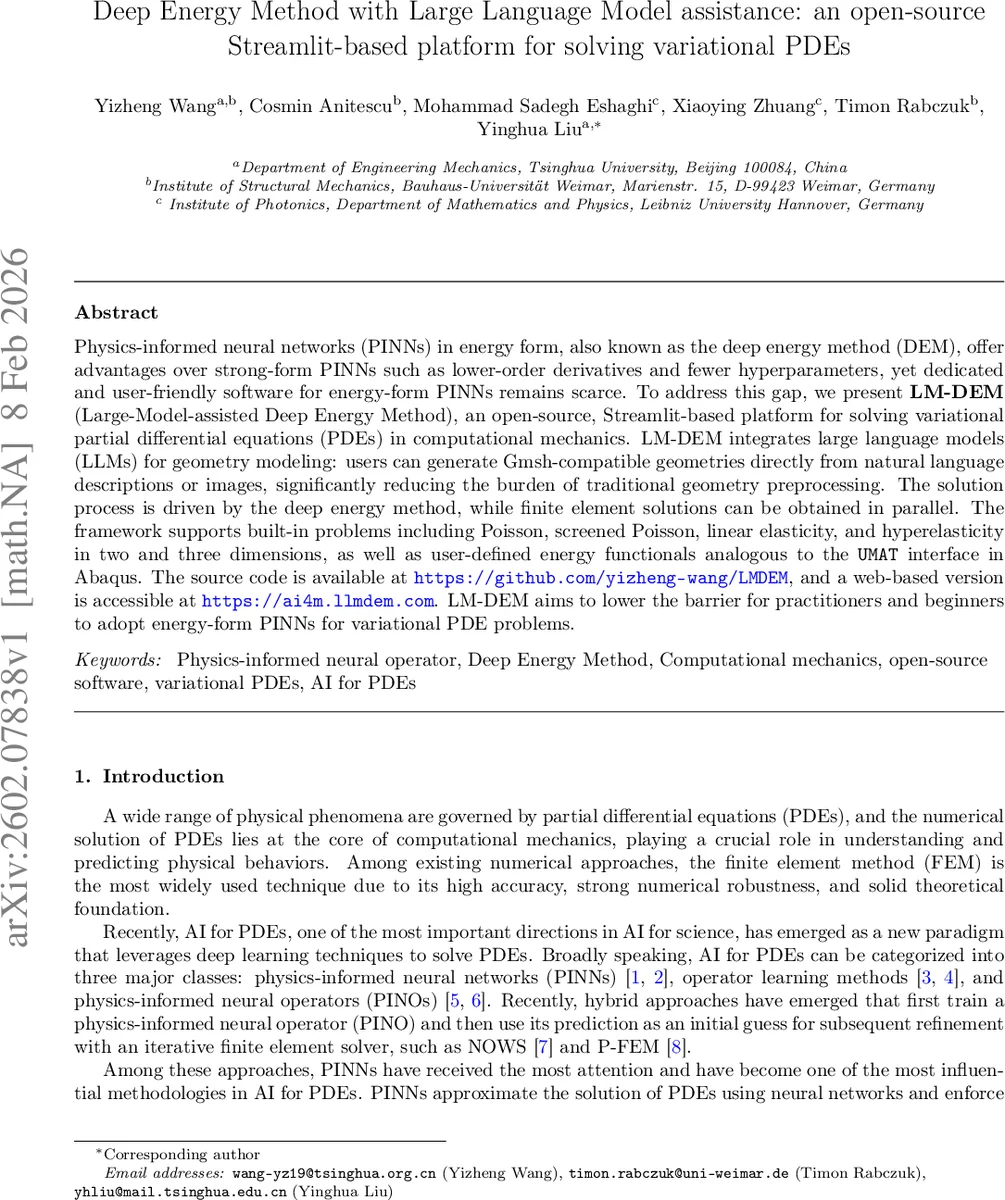 Deep Energy Method with Large Language Model assistance: an open-source Streamlit-based platform for solving variational PDEs