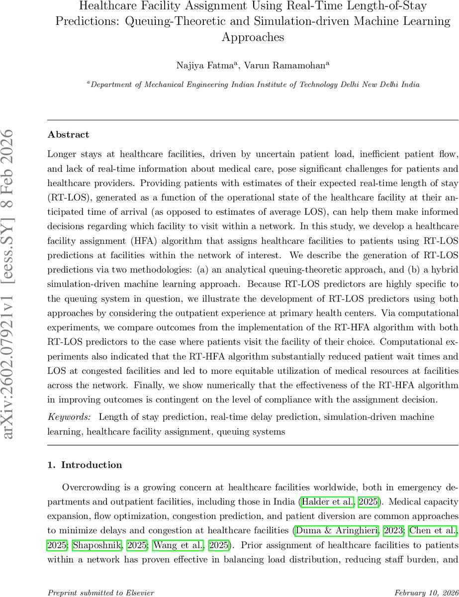 Healthcare Facility Assignment Using Real-Time Length-of-Stay Predictions: Queuing-Theoretic and Simulation-driven Machine Learning Approaches