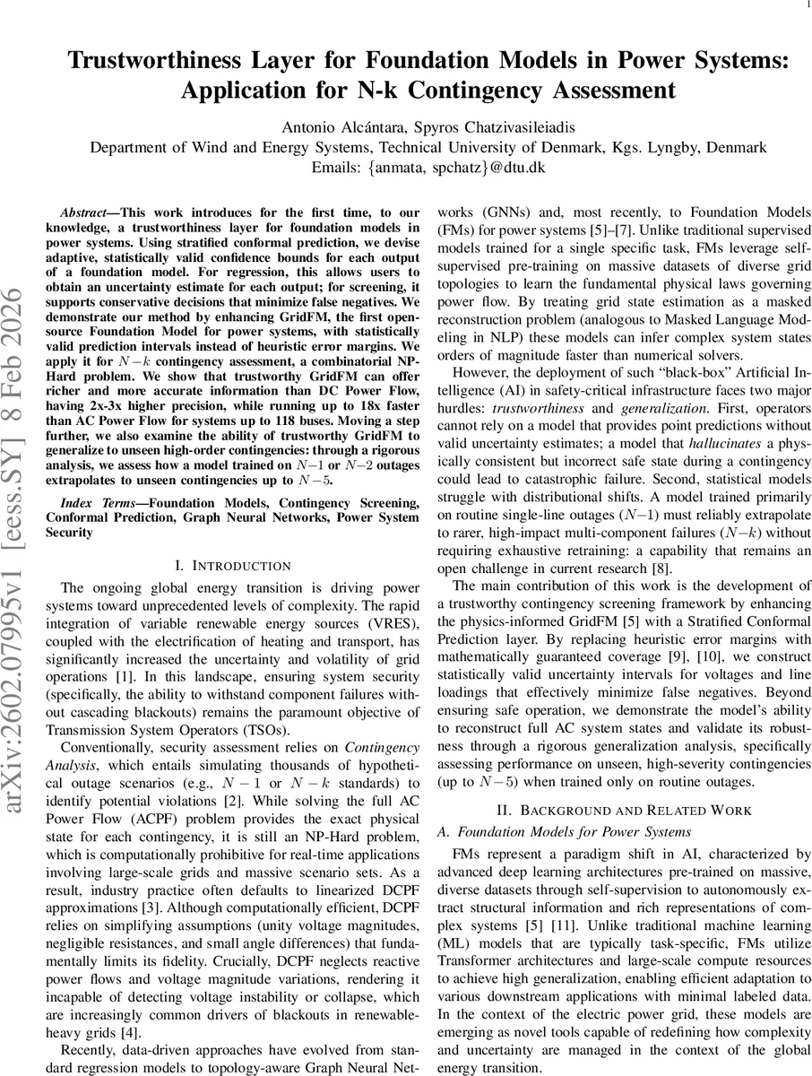 Trustworthiness Layer for Foundation Models in Power Systems: Application for N-k Contingency Assessment
