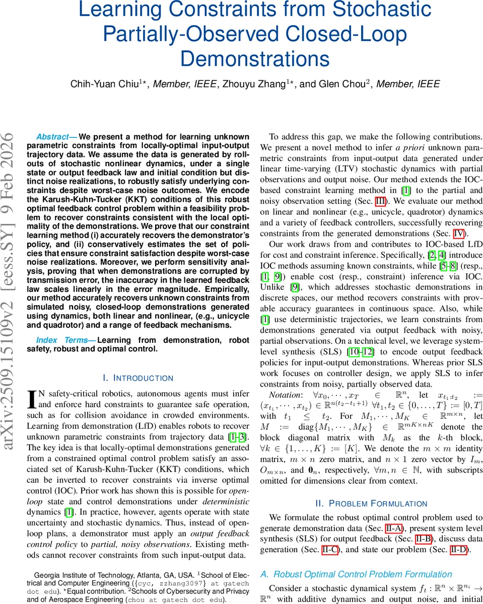Learning Constraints from Stochastic Partially-Observed Closed-Loop Demonstrations
