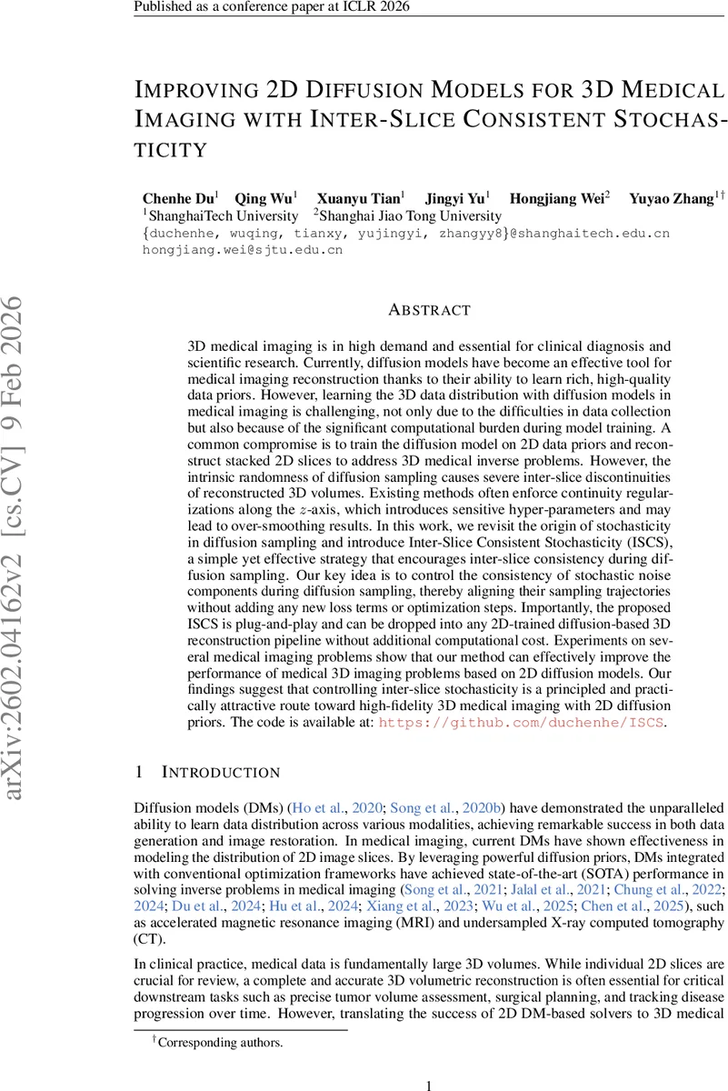 Improving 2D Diffusion Models for 3D Medical Imaging with Inter-Slice Consistent Stochasticity