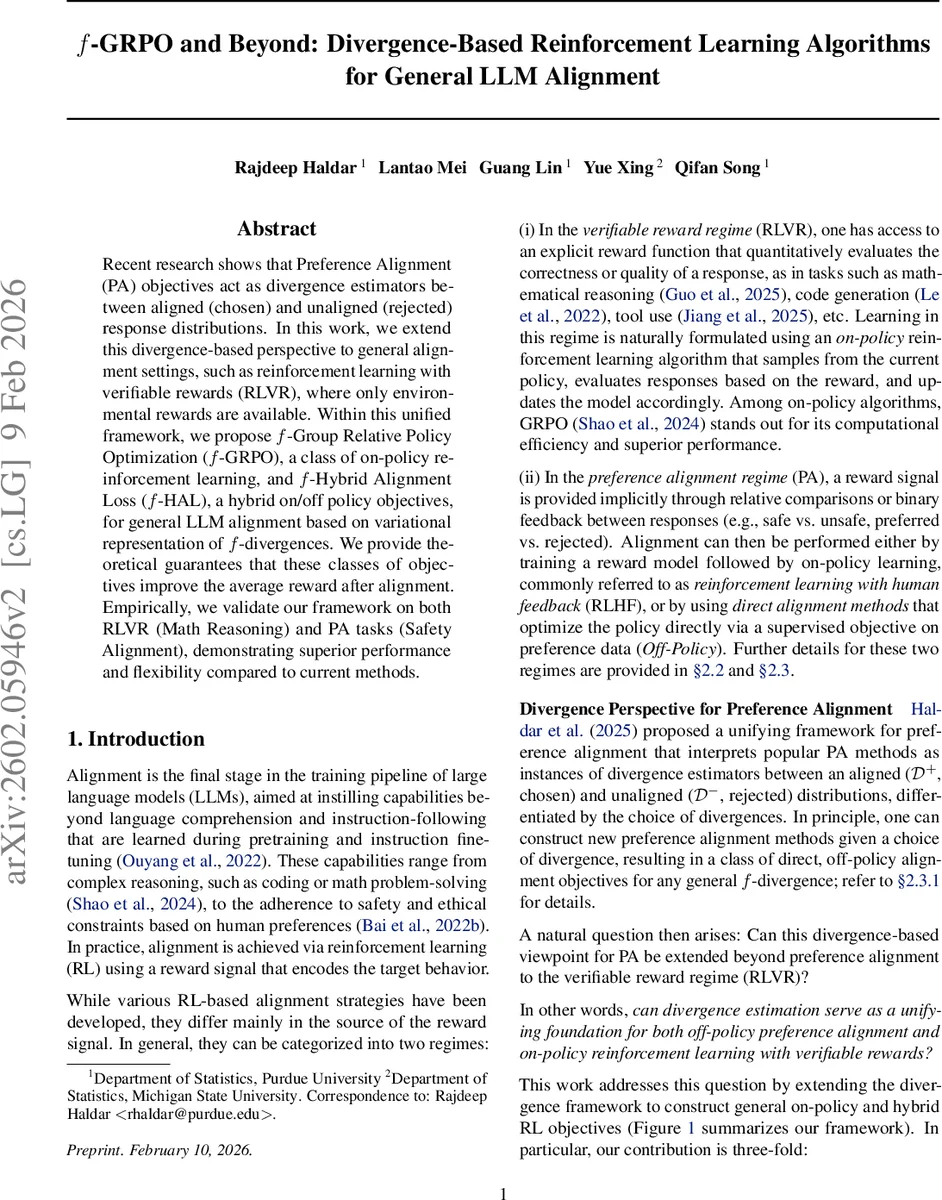 f-GRPO and Beyond: Divergence-Based Reinforcement Learning Algorithms for General LLM Alignment