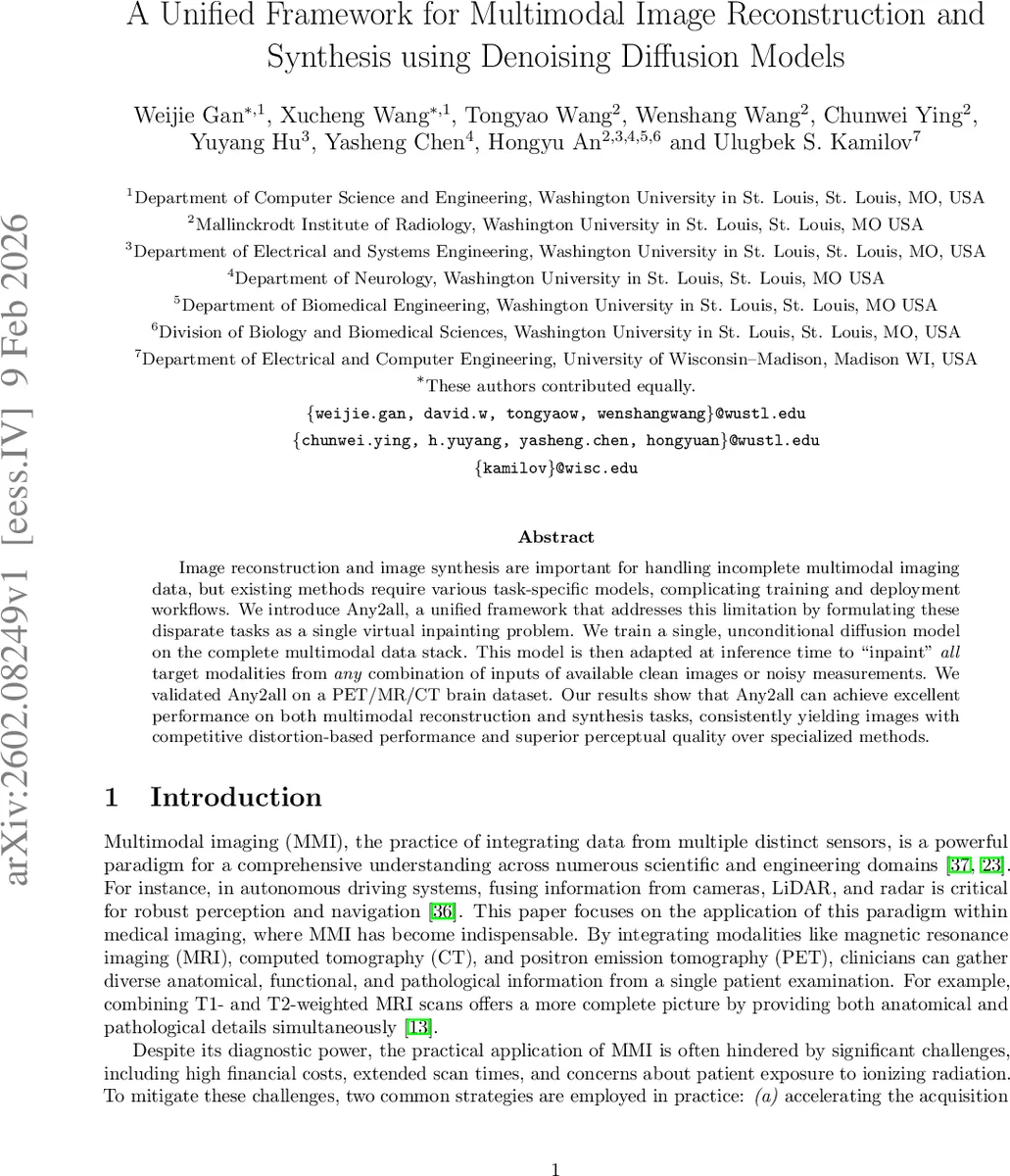 A Unified Framework for Multimodal Image Reconstruction and Synthesis using Denoising Diffusion Models